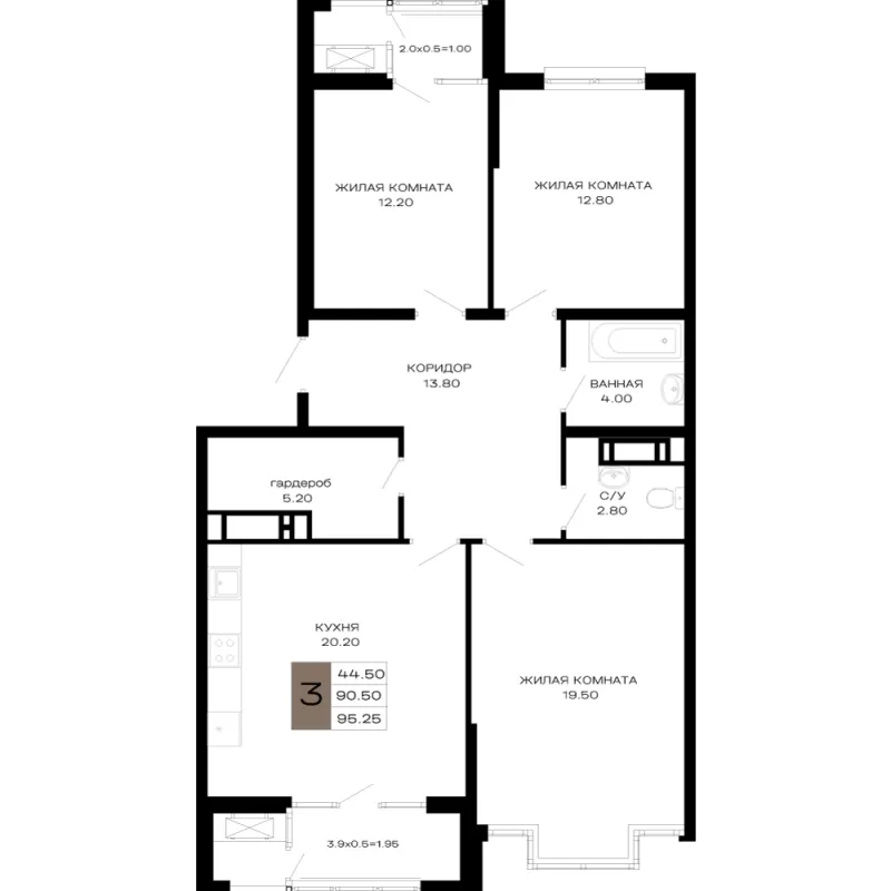 3-комн. 95.3 м²