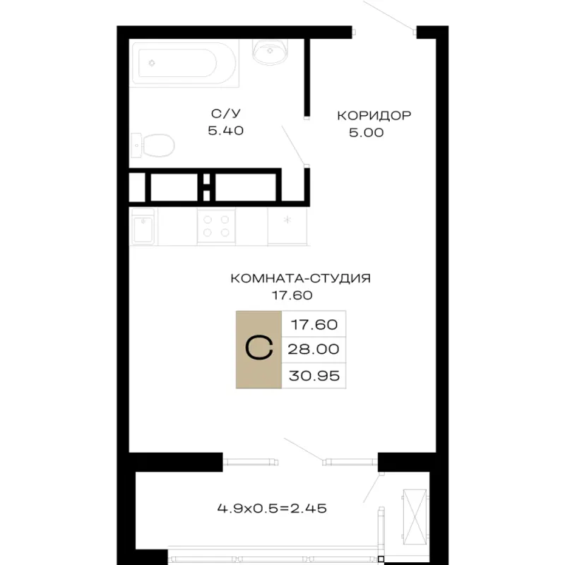 Студия 31 м²