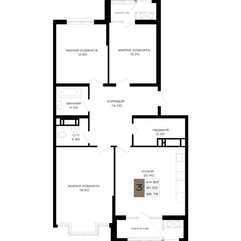 3-комн. 95.8 м²