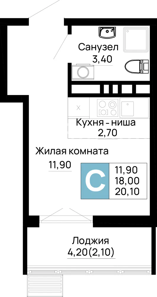 Студия 20.1 м²