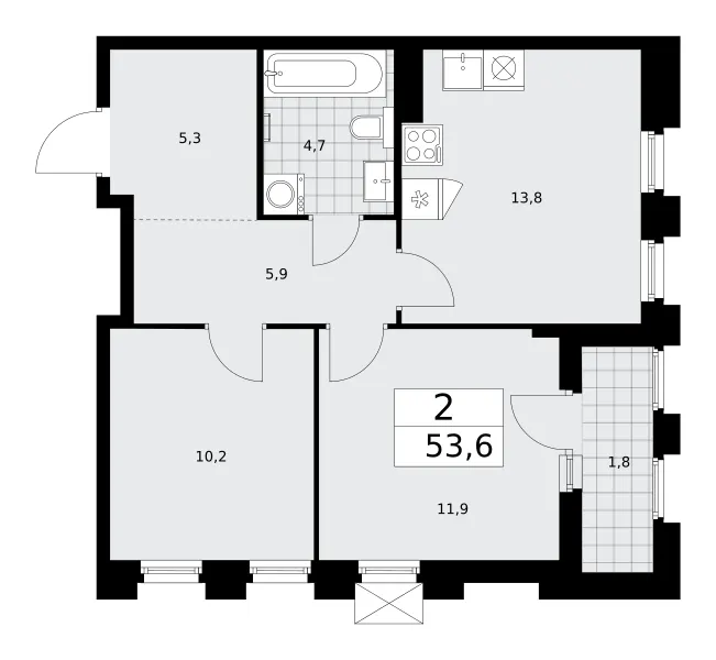 2-комн. 53.6 м²