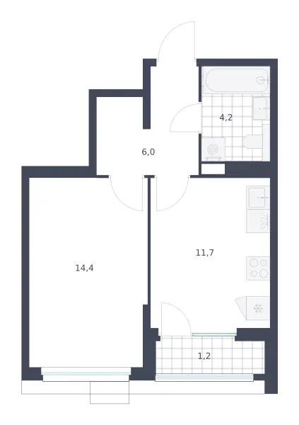 1-комн. 37.5 м²