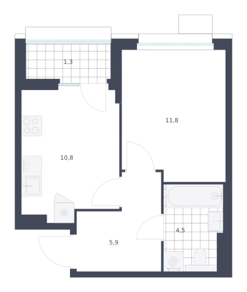 1-комн. 34.3 м²