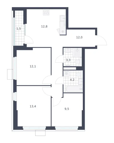 3-комн. 68.8 м²