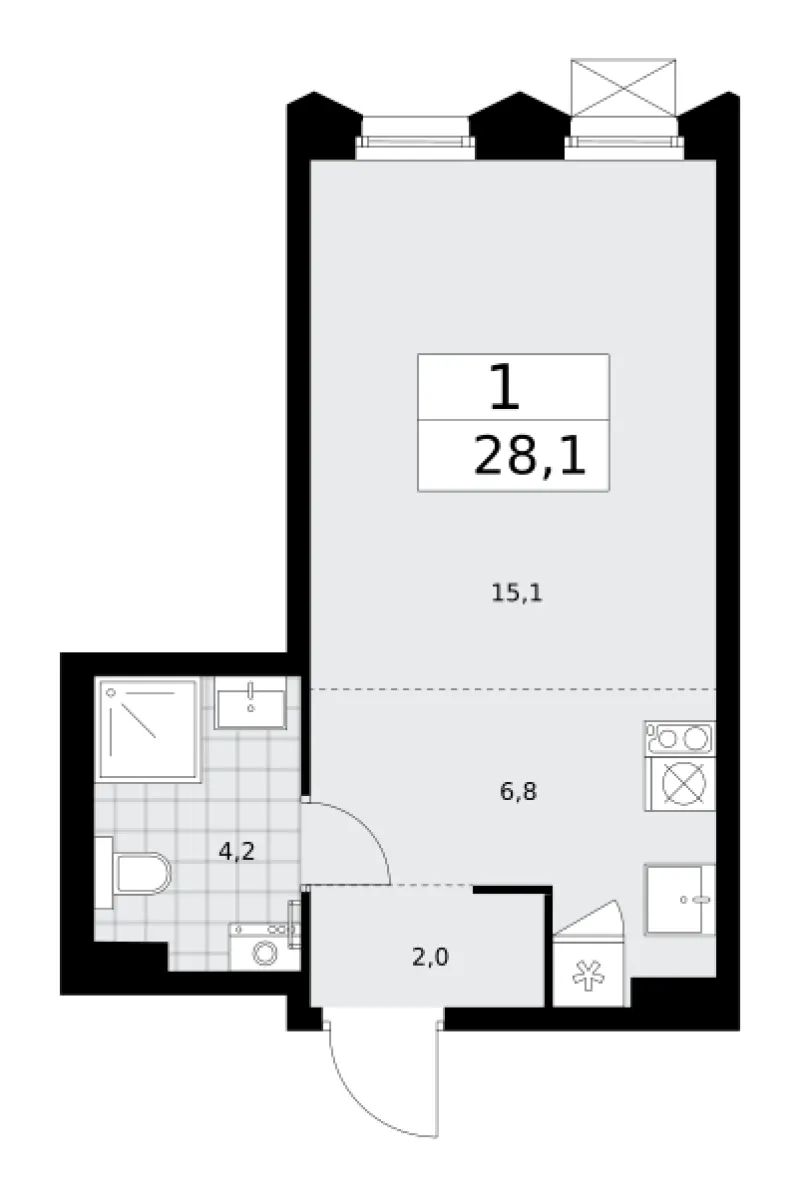 Студия 28.1 м²