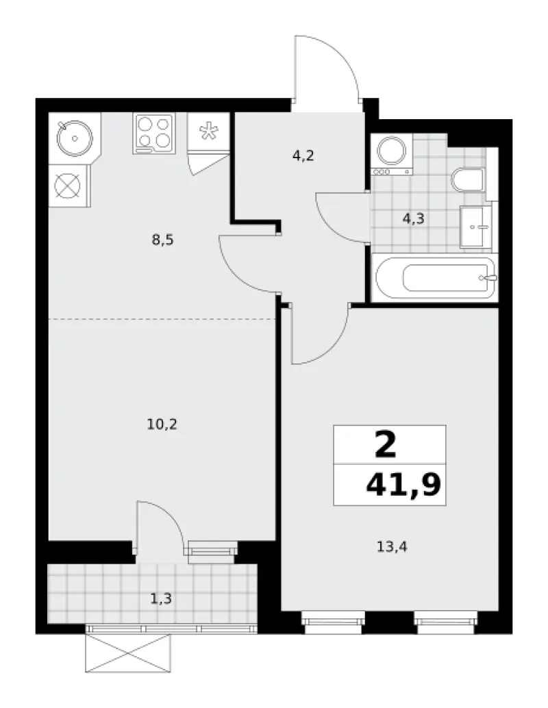 2-комн. 42.1 м²