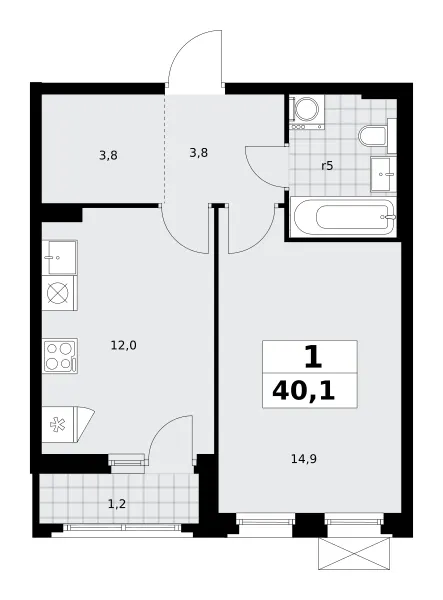 1-комн. 40.1 м²