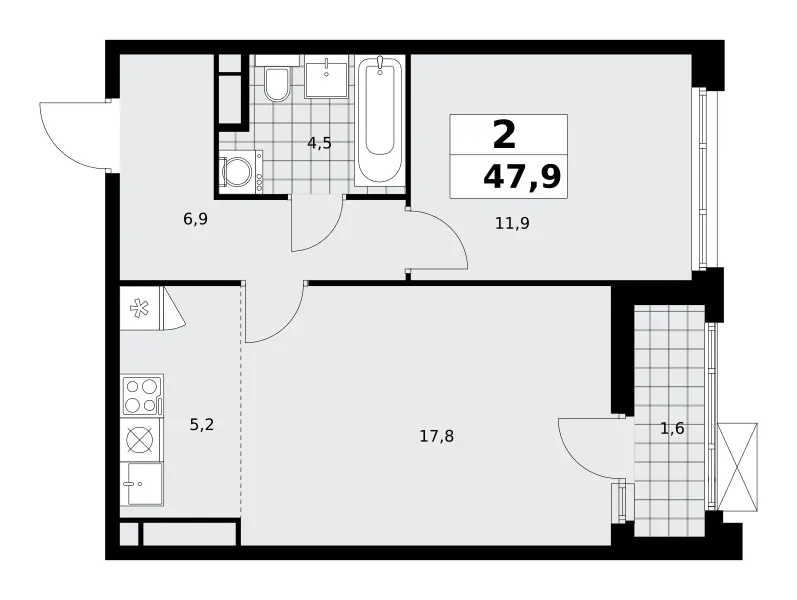 2-комн. 47.9 м²