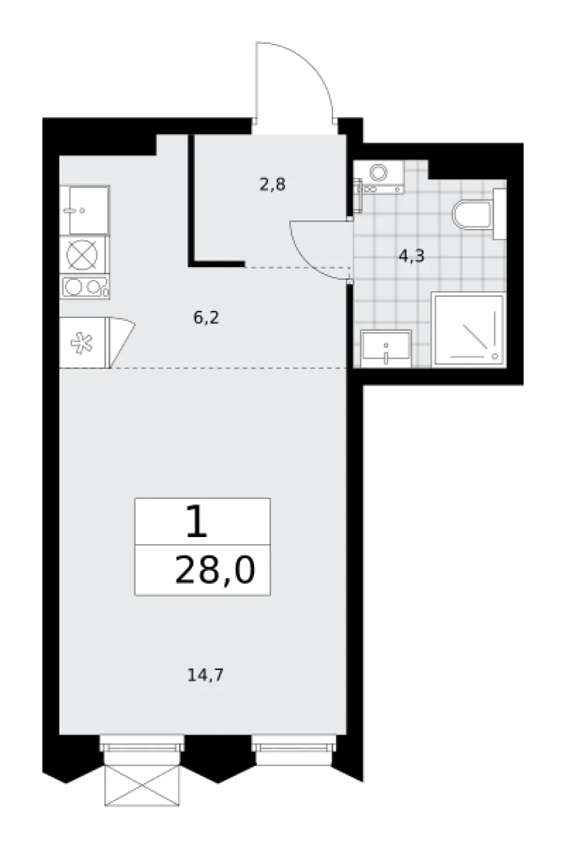 Студия 28 м²