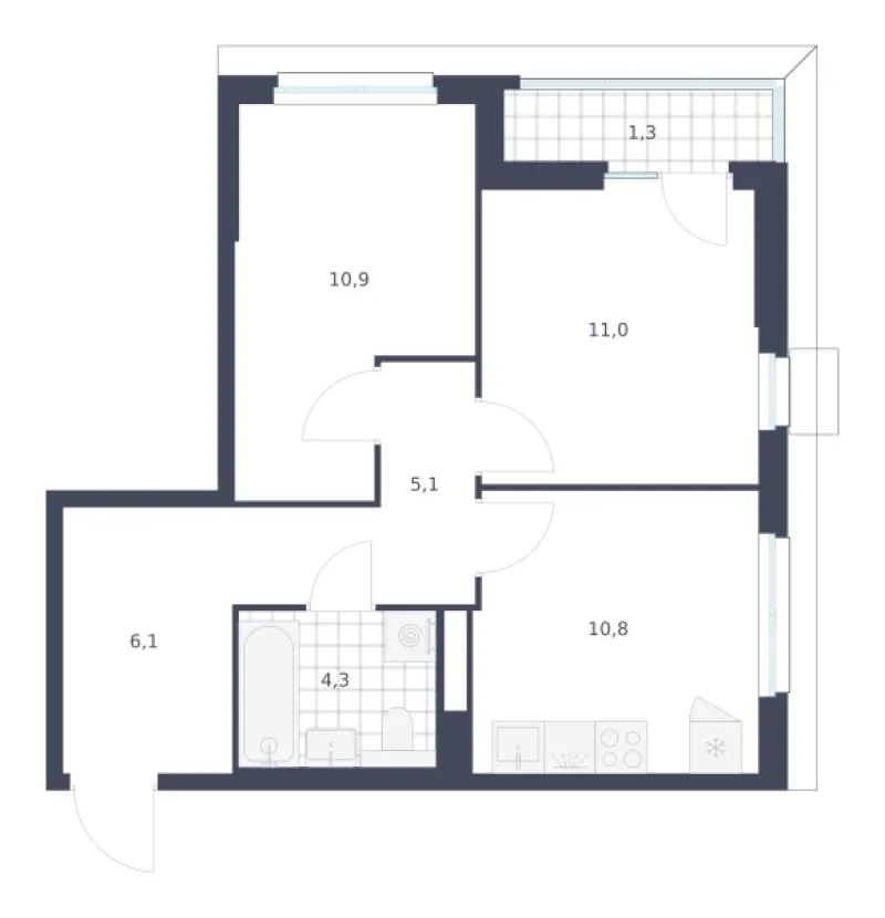 2-комн. 49.5 м²