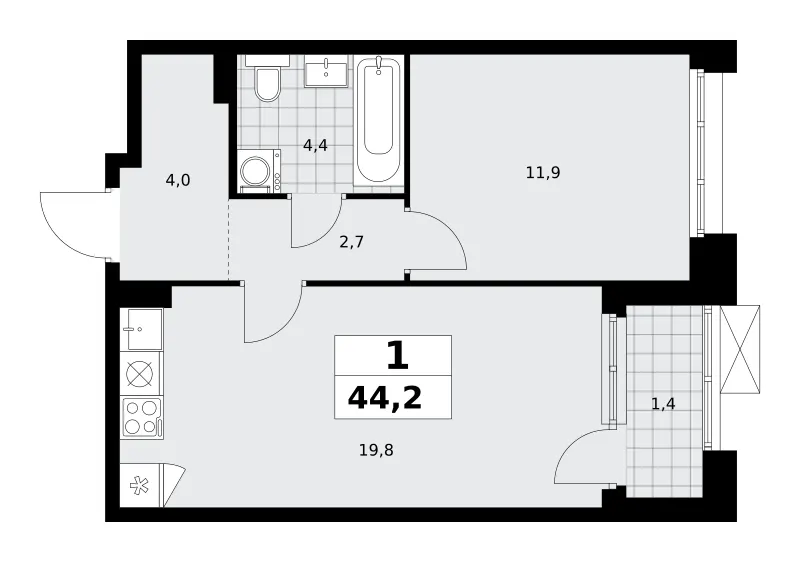1-комн. 44.2 м²