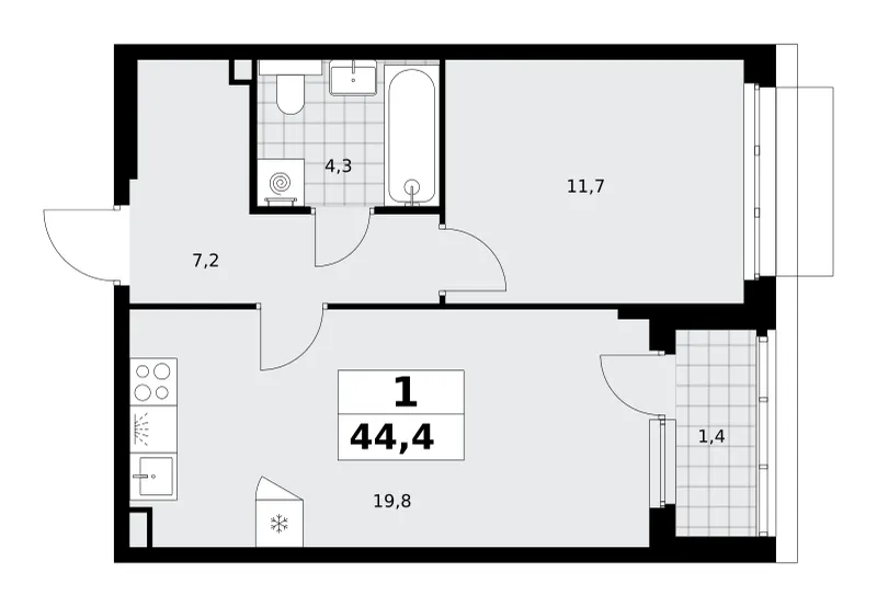 1-комн. 44.4 м²