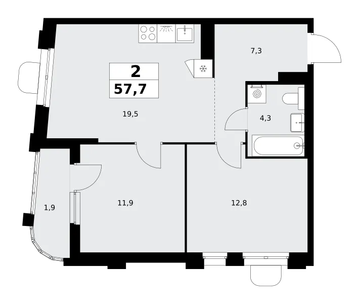 2-комн. 57.7 м²