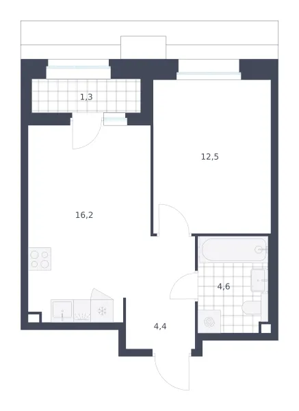1-комн. 39 м²