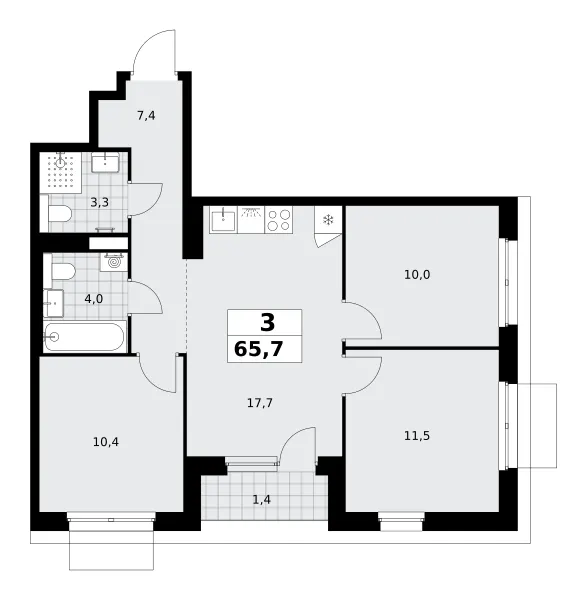 3-комн. 65.7 м²