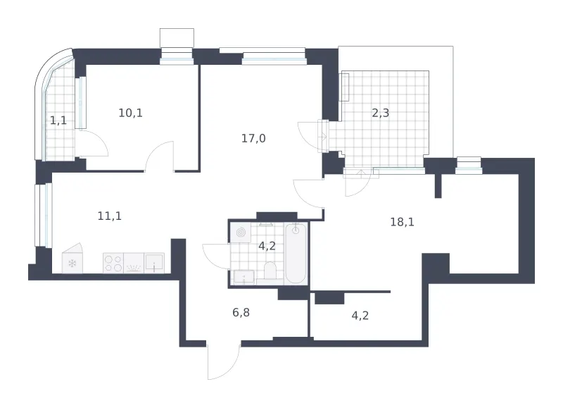 3-комн. 74.9 м²