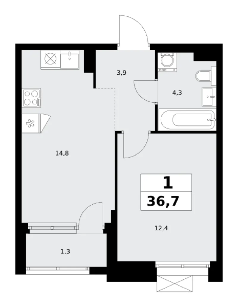 1-комн. 36.7 м²