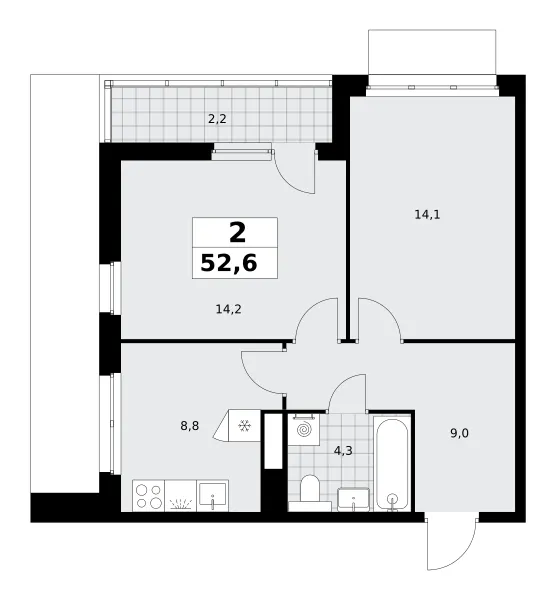 2-комн. 52.6 м²