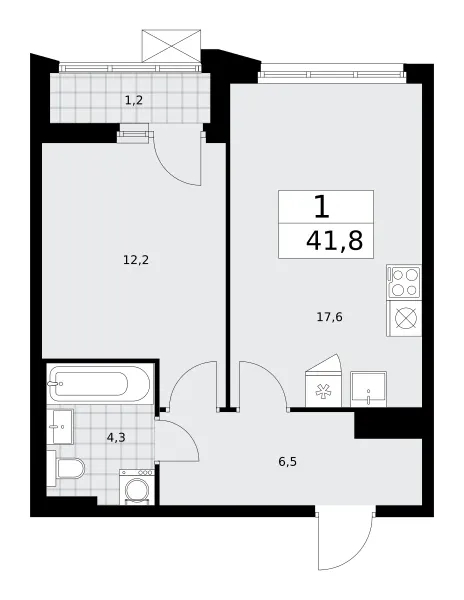1-комн. 41.8 м²