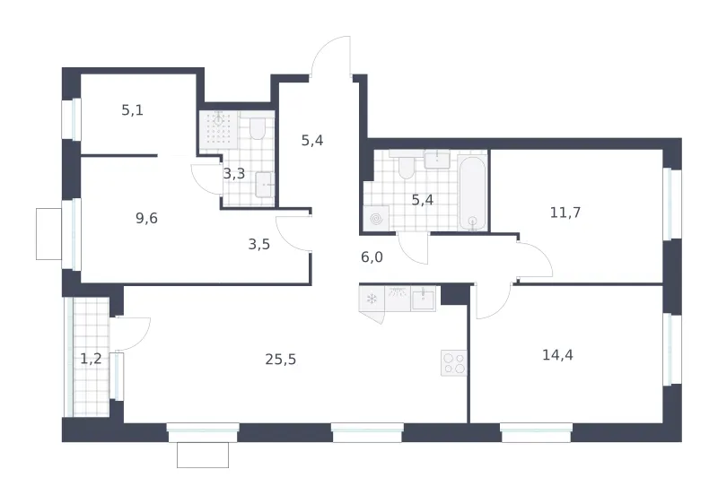 3-комн. 91.1 м²