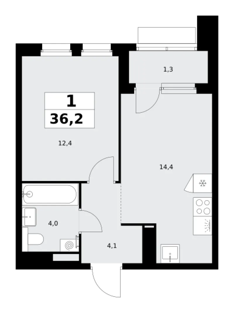 1-комн. 36.2 м²