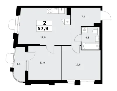 57,9 м² — планировка