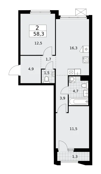 2-комн. 58.3 м²