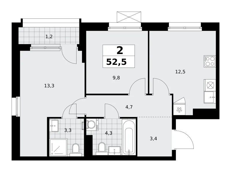 2-комн. 52.5 м²