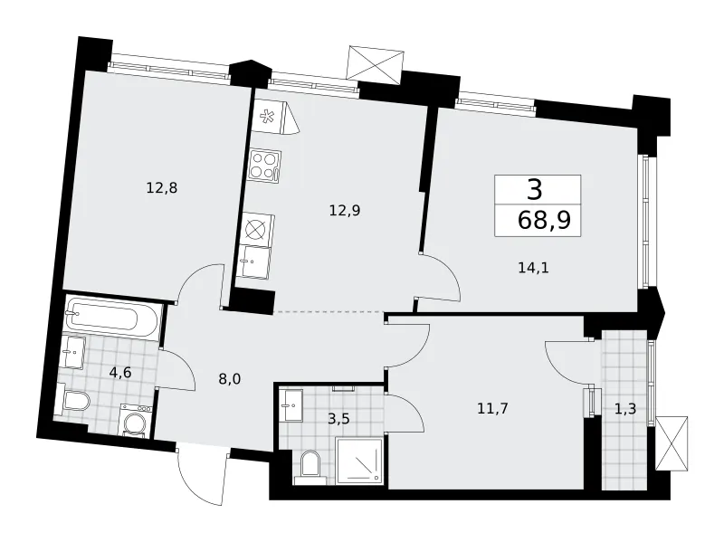 3-комн. 68.9 м²