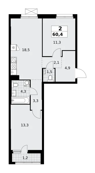 2-комн. 60.4 м²