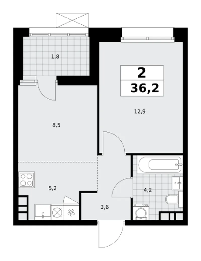 2-комн. 36 м²
