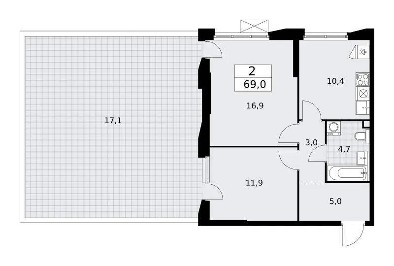 2-комн. 69 м²