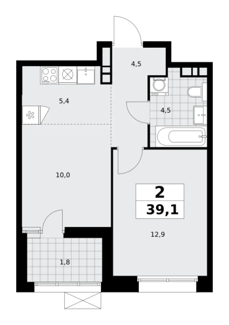 2-комн. 38.8 м²