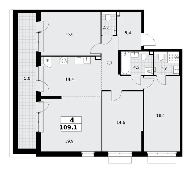 4-комн. 109.1 м²