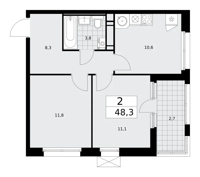2-комн. 48.3 м²