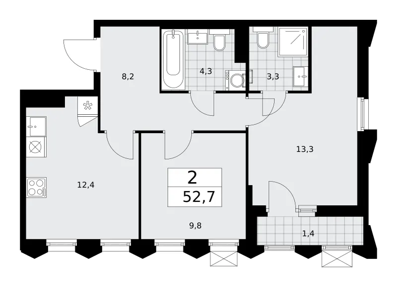 2-комн. 52.7 м²