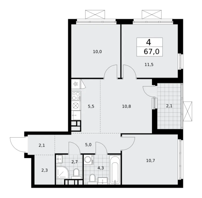4-комн. 67 м²