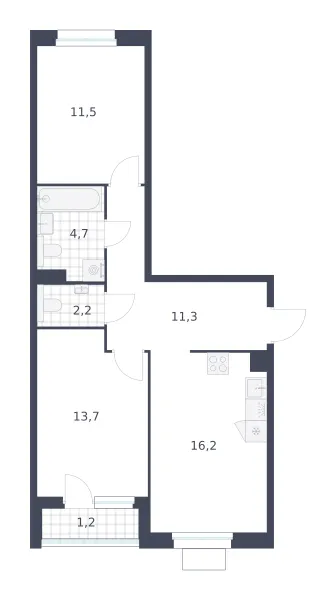 2-комн. 60.8 м²