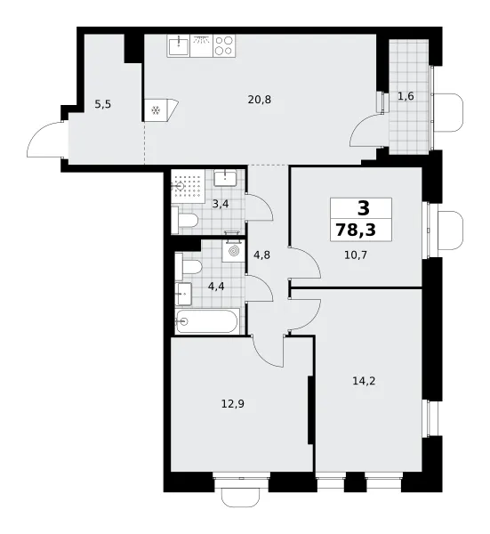 3-комн. 78.3 м²