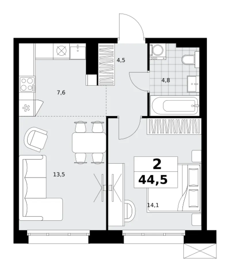 2-комн. 44.5 м²