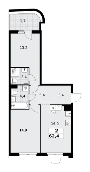 2-комн. 62.4 м²