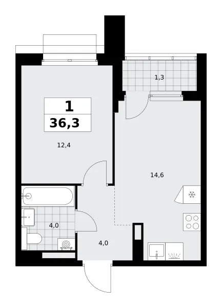 1-комн. 36.3 м²