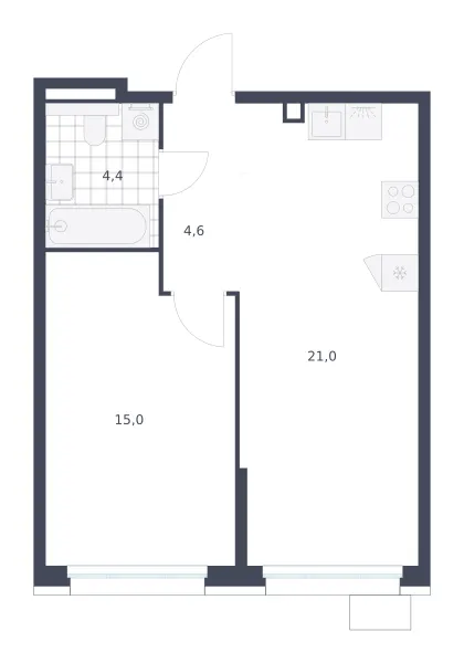 1-комн. 45 м²