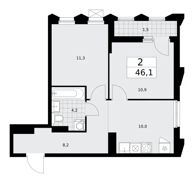 2-комн. 46.1 м²