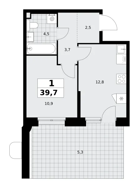 1-комн. 39.7 м²