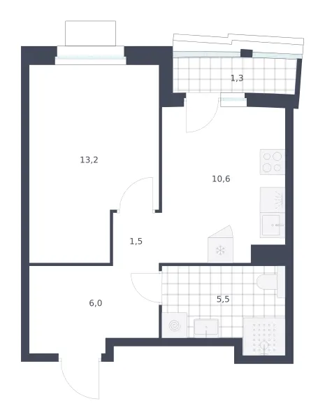 1-комн. 38.1 м²