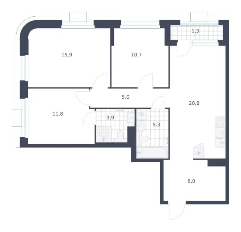 3-комн. 82.7 м²