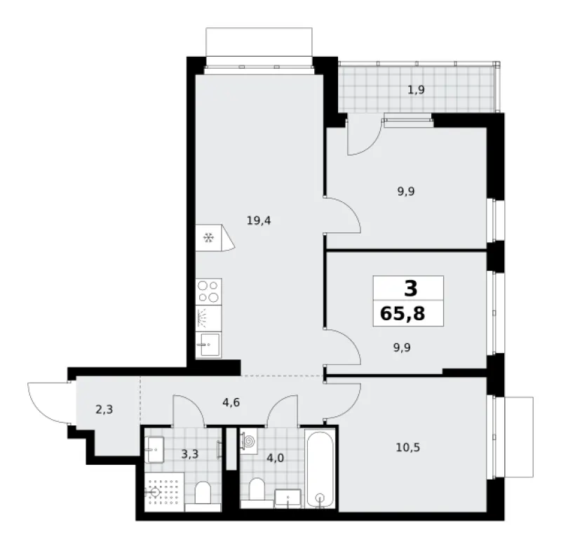 3-комн. 65.8 м²