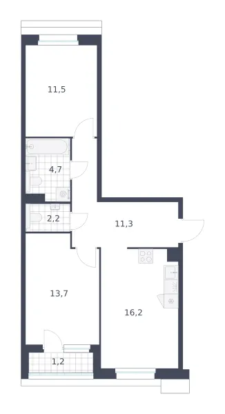 2-комн. 60.8 м²