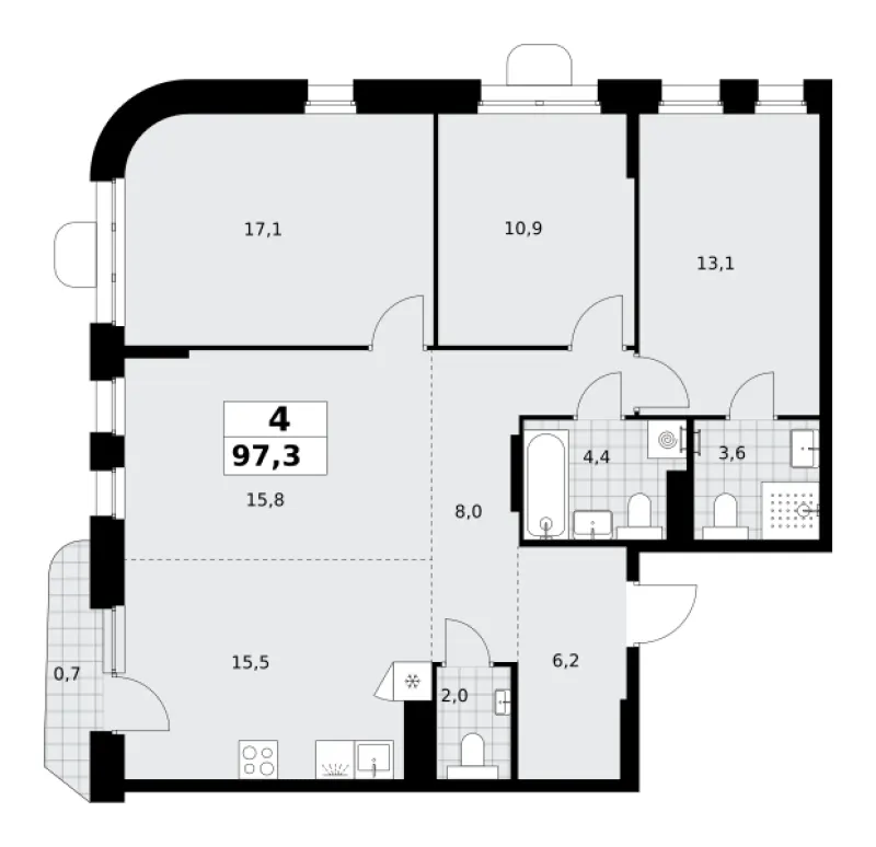 4-комн. 97.3 м²